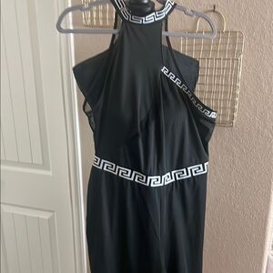 Black pants jumpsuit with Greek Key Design